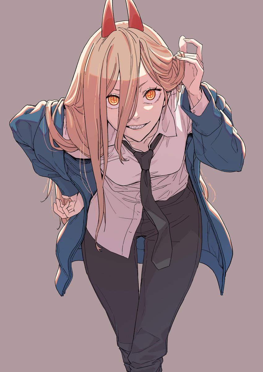 power (chainsaw man) 1girl solo necktie horns cross-shaped pupils long hair shirt  illustration images