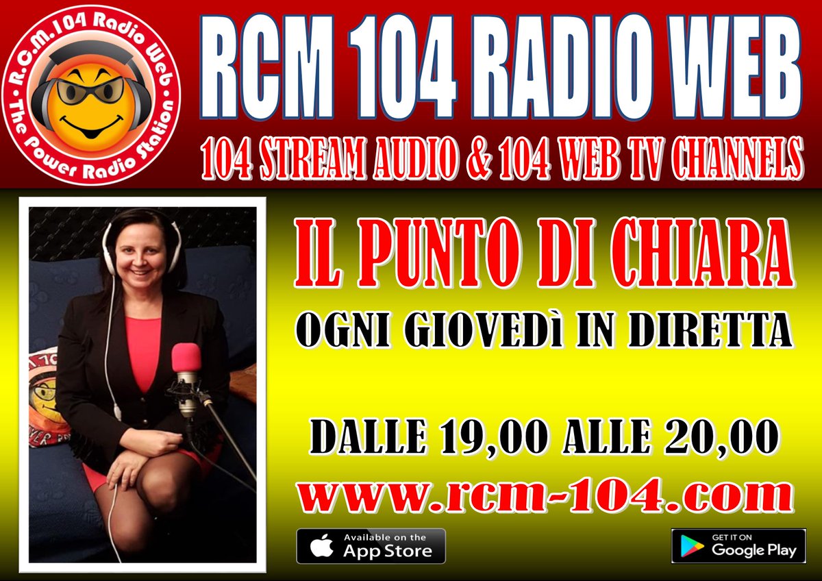 RCM104WEB's tweet photo. "IL PUNTO DI CHIARA" di RCM 104 RADIO WEB - THE POWER RADIO STATION è su #SoundCloud https://t.co/rHnN36UYHm https://t.co/0QsGeV6eqN