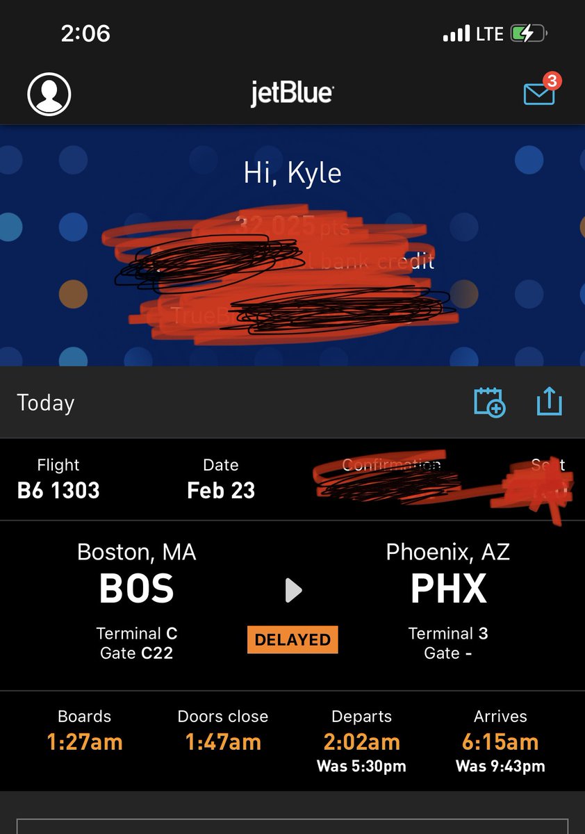 kdowd17's tweet photo. @JetBlue what's the worst part about this picture? The nearly 9 hour delay? The fact that you won't admit defeat and cancel?? The "departure time" being in the past when we aren't even on the plane??? Answer: none of the above, the fact I'm never flying JB again if I can help it https://t.co/3xFpiqjqDa