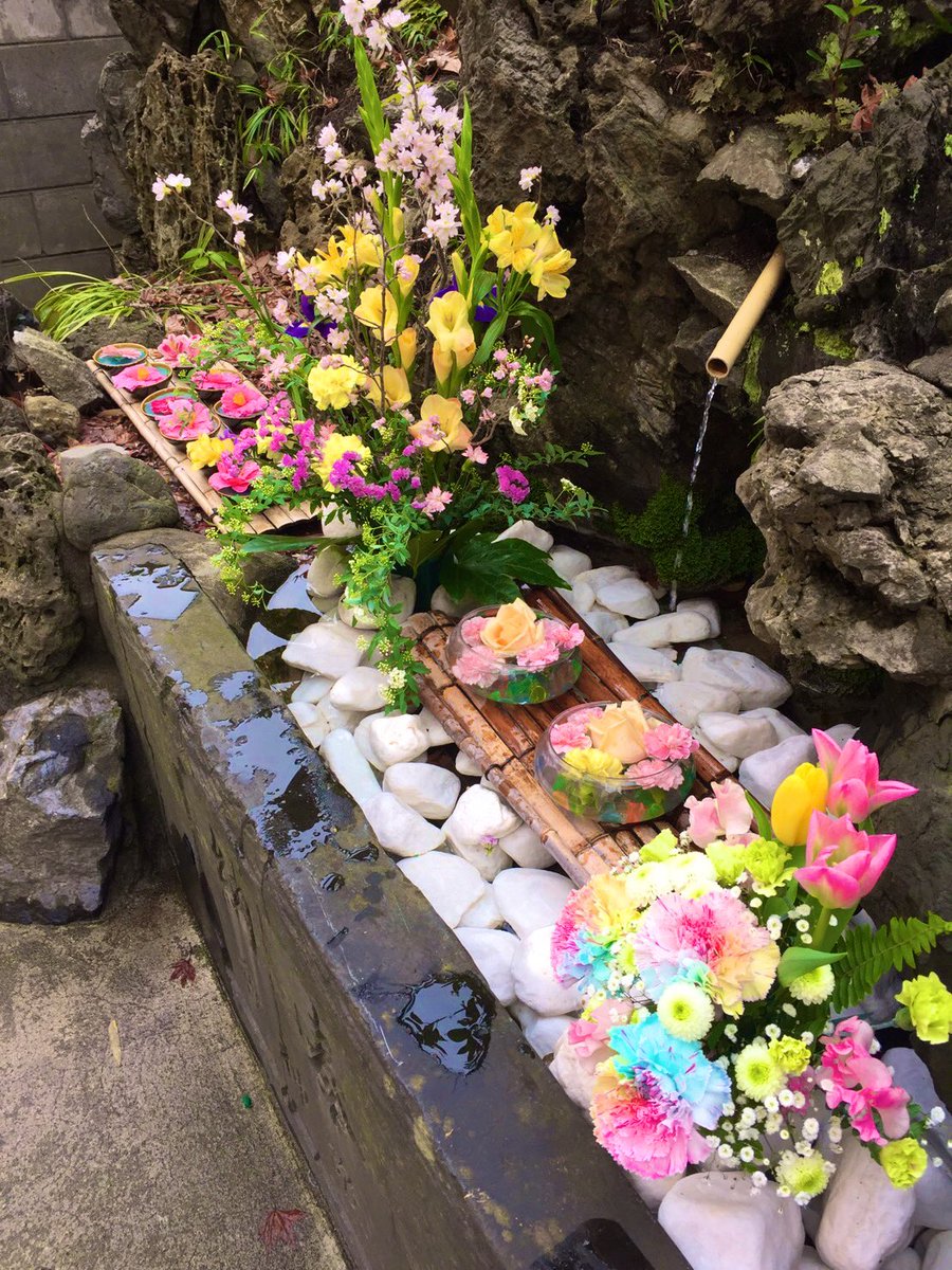 ryujikoku's tweet photo. 本日の花手水。
カラフルなお花がとてもきれいです💐

#手水舎
#御朱印巡り
#上古町商店街 https://t.co/guyWxSfOXJ