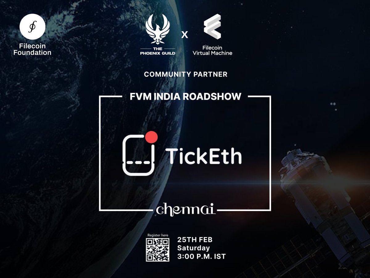 TPG_Chennai's tweet photo. Happy to have @ticketh_io onboard for our #FilecoinOrbitCommunity @FilFoundation @fvmdev Launch. The Chennai #fvm-dev workshop is taking place tomorrow at 3pm. Register now at https://t.co/iSMRb6bQNX https://t.co/GOqVbiN2zU