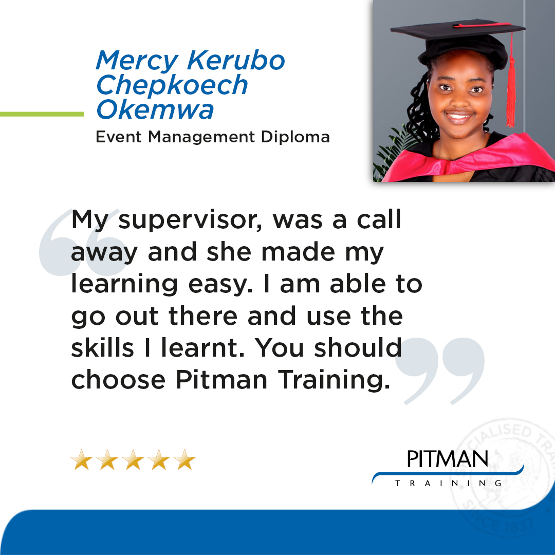 pitmankenya's tweet image. We provided Operational Skills training for Kenyan professionals. This is what one of them had to say.

“My supervisor was a call away and she made my learning easy. I am able to go out there and use the skills I learnt. You should choose Pitman Training."

#eventmanangement