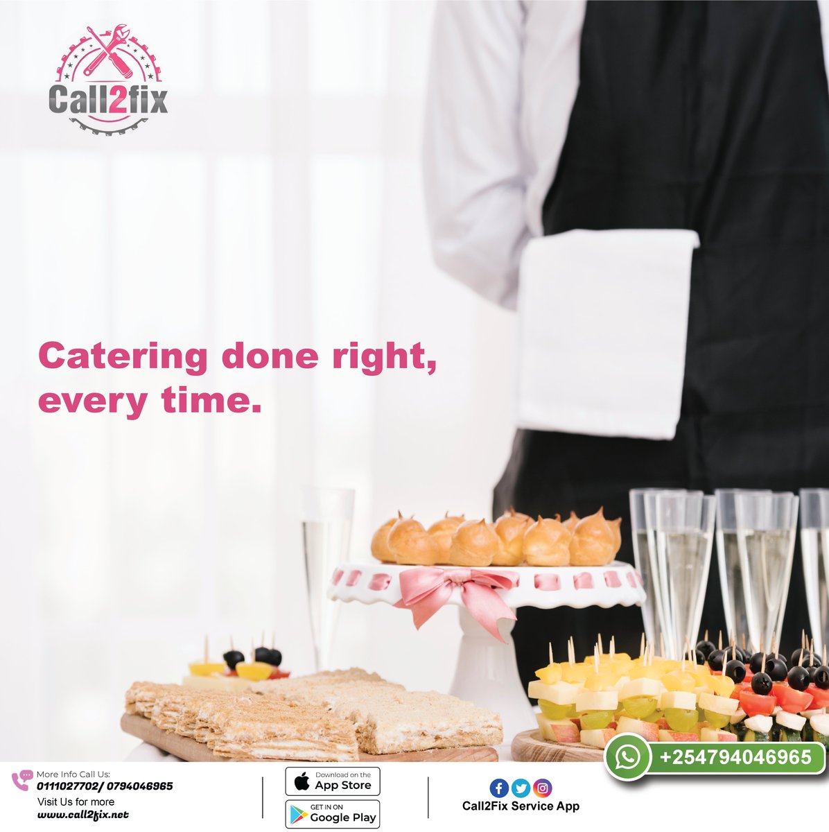 Call2fix_Kenya's tweet photo. Catering done right, every time. Get the app today to book one of our expert agents and experience a hassle-free service like never before.
Download our app at:
https://t.co/MdFKYhiiP3
https://t.co/TzTK92apEV... https://t.co/21ZXQzTOko