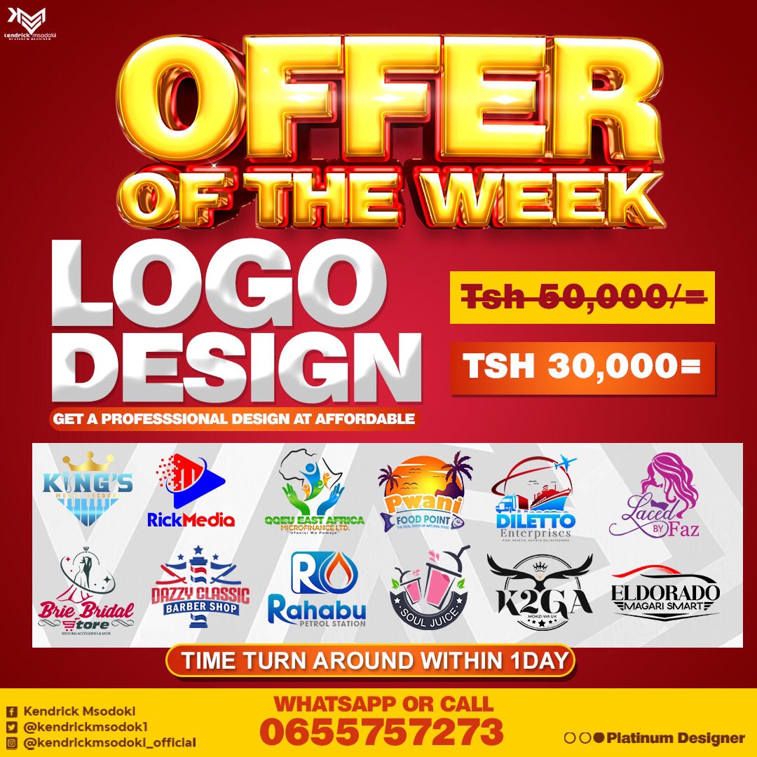 kendrickmsodok1's tweet photo. 4 Days Left Of Offers💥
GET A DOPEST LOGO For 30k Only✅
Quick Turnaround
send a Direct Text📩
📲0655757273 whatsapp
#FebOffer #ValentinesDay2023 #Logo #Logodesigner #logodesigns #branding #DigitalMarketing #art #graphicdesigner https://t.co/NOHpZSLZZd