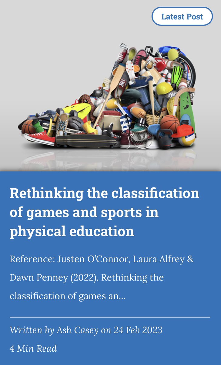 [PEPRN BLOG] I am delighted to publish the first blog in my new twenty/20 vision series. The first paper out of the gate is <a href="/justenoconnor/">Dr Justen O'Connor (follow on Bluesky)</a> @LauraAlfrey and <a href="/profdpenney/">Dawn Penney</a>’s 2022 <a href="/sport_pedagogy/">Physical Education and Sport Pedagogy</a> paper expanding the games and sport classification. peprn.com