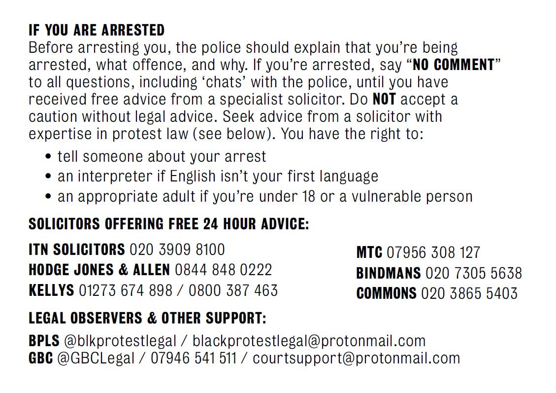 If you're protesting this weekend: KNOW YOUR RIGHTS KNOW THE RISKS KEEP EACH OTHER SAFE 📲SAVE these legal advice cards 📡SHARE with other protesters 🖊️WRITE phone numbers on your arm 🦺FIND Legal Observers for assistance