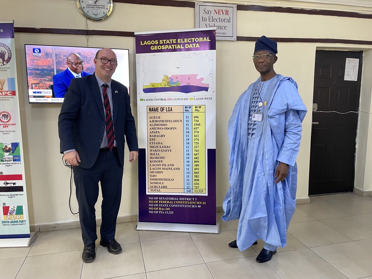 benllewellynjo1's tweet photo. Ahead of #Nigeriadecide2023 🇳🇬 elections we @UKinNigeria met with @inecnigeria and @PoliceNG in #Lagos where I will be leading the 🇬🇧 #UK team of election observers. We discussed preparations. We encourage all Nigerians to vote. We hope for peaceful, credible, transparent polls. https://t.co/H8dSX2n8i2