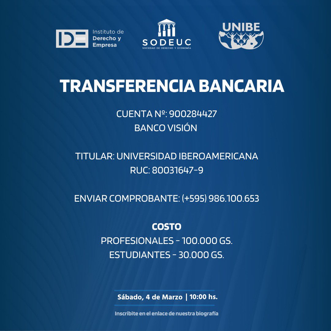 sodeuc's tweet photo. ¡Imperdible!🤩

La SODEUC, en conjunto con la UNIBE e IDE te invitan a participar de la Clase Magistral: “Compraventa de Empresas: ¿Cómo diseñarlas? " ⚖️📊

• Este sábado 4 de Marzo a las 10:00 hs.

🗣️RODOLFO G. PAPA https://t.co/zAdOmb720U