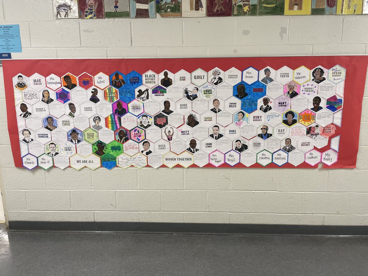 MrsDSkidmore's tweet photo. Our Black History Month quilt is up! Stop by 101S to learn all about these amazing 40 people who impacted history! https://t.co/kSvdJ62ap7