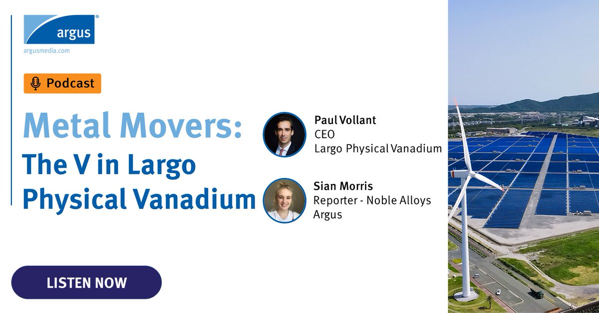 ArgusMedia's tweet photo. 🎙️Our latest podcast breaks down Largo Physical Vanadium’s business model and how the wider green energy trend can support vanadium redox #batteries in the face of a lithium-iron market. Listen now to Sian Morris &amp; Paul Vollant, CEO. https://t.co/Dm6Ft1GktB #ArgusMedia #netzero https://t.co/lnukngQ0t8