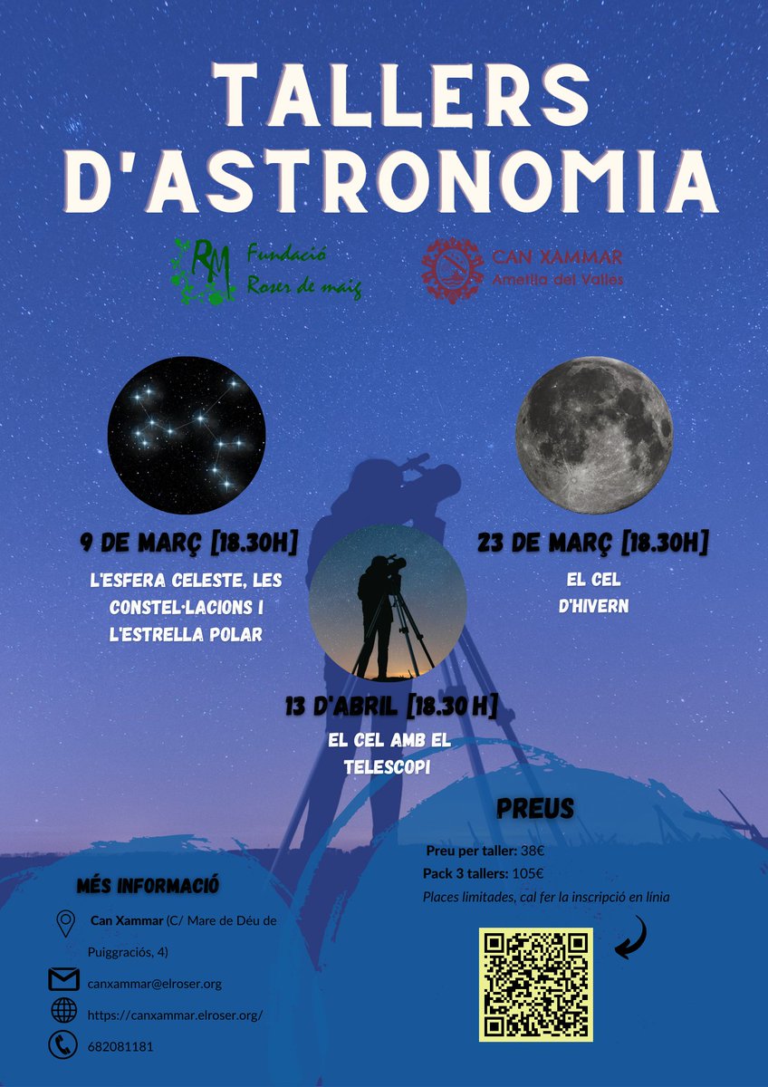 CanXammar's tweet photo. T'interessa l'astronomia? A Can Xammar iniciem un cicle de tallers per saber més del cel tot gaudint d'un entorn privilegiat! No t'ho pensis més i apunta't! https://t.co/pdAqWNFp2l