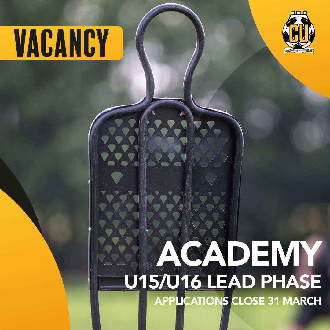 CambridgeUtdFC's tweet photo. Cambridge United Academy are recruiting an U15/U16 Phase Lead Coach.

Three new jobs have been posted this week - scroll below for more. 👇