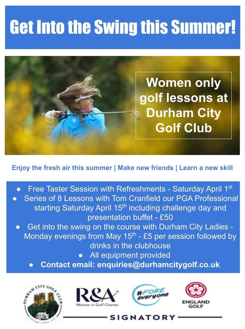 durhamcitygolf's tweet photo. Our Women into Golf program is back for 2023. If you would live to give golf a try in a friendly environment with all equipment provided then this could be for you. 
#DCGC #WomenIntoGolf https://t.co/BM0GZlLr0g