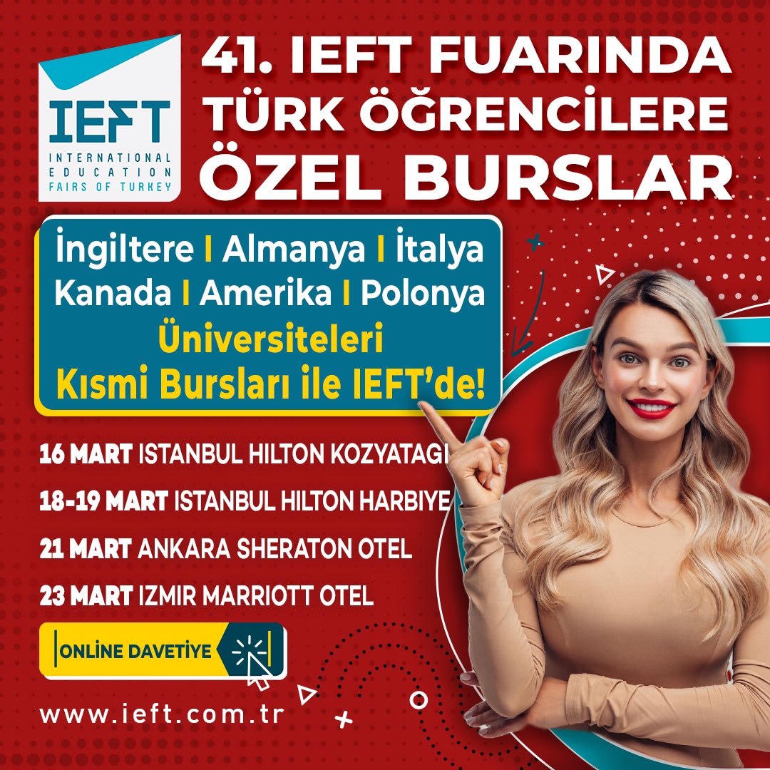 GlobalVizyon's tweet photo. IEFT Yurtdışı Eğitim ve Kariyer Fuarları 41. Kez Sizlerle Buluşuyor!

25 Ülkeden 150 Üniversite, Kolej ve Eğitim Kurumu ile Buluşmaya Hazır mısınız?
 
Online Davetiye ve detaylar için https://t.co/yyGQ6yrRLr

#yurtdisiegitim #yutdışıegitimfuarı #ieftfuarlari #yurtdışıüniversite https://t.co/lFSQfWWt1y