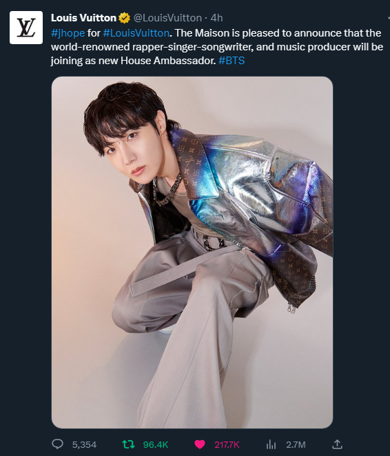 루이비통 새로운 하우스 엠베서더는 방탄 제이홉 - 인스티즈(instiz) 이슈 카테고리
