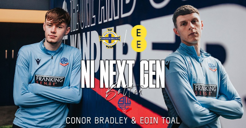 NorthernIreland's tweet photo. 🗣 "Since they've come into the club, they've been top notch" - Dion Charles 👏

👀 @OfficialBWFC's @conorbradley03 &amp; @Eointoal7 are in the spotlight on this edition of #NINextGen 💚 #GAWA