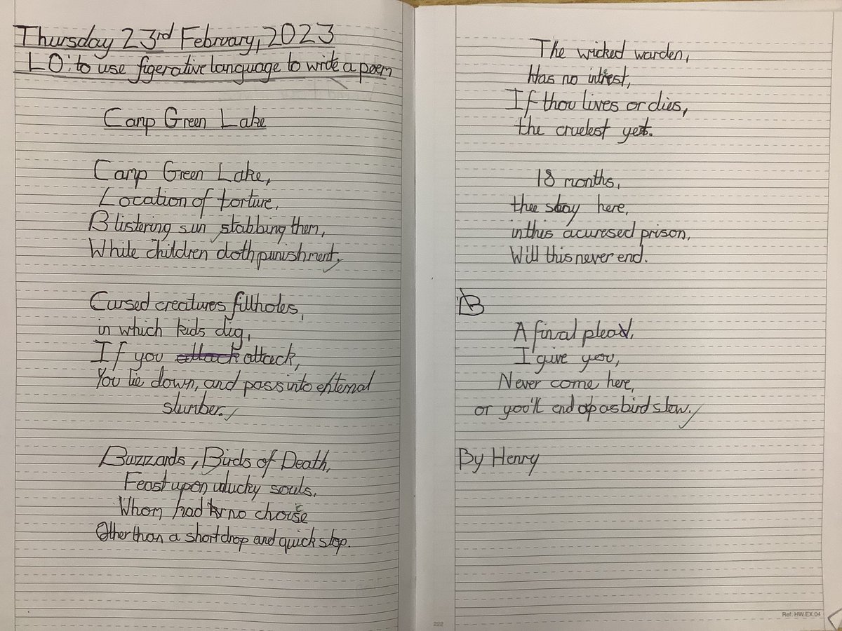 knockhally6's tweet photo. Take a look at some of the poems that year six have been writing this week. 
Our topic this term is Crime and Punishment. 
We have been studying the book ‘Holes’. https://t.co/k4bV7QQrRR