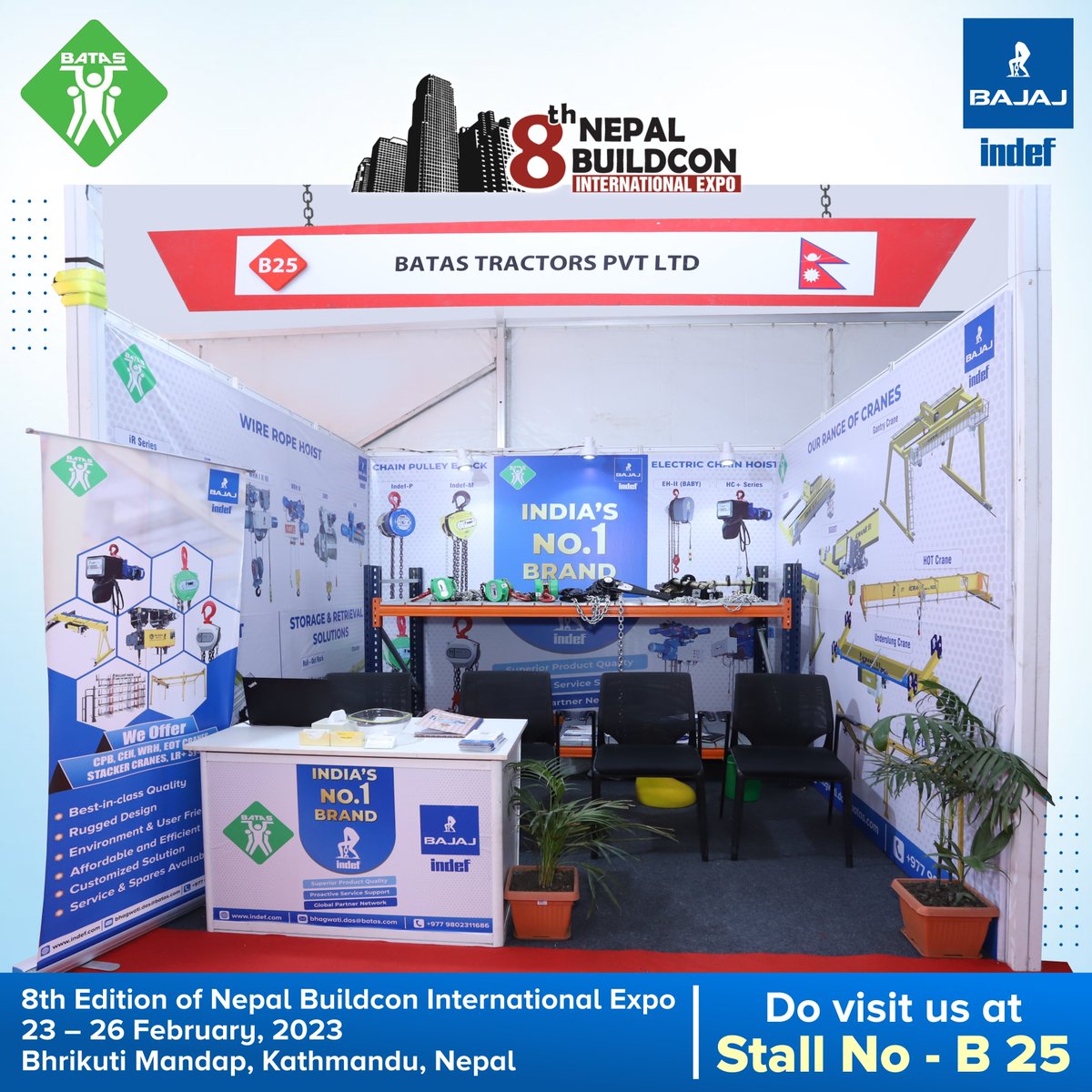 bajajindef's tweet photo. BAJAJ INDEF is present in association with our authorised business partner BATAS Organization to showcase our offerings at stall no. B-25, Bhrikuti Mandap, Kathmandu, #Nepal, from February 23 to 26.
#NepalBuildcon2023 #InternationalExhibition #BAJAJINDEF #BATASOrganization https://t.co/lhKuaWlwNZ