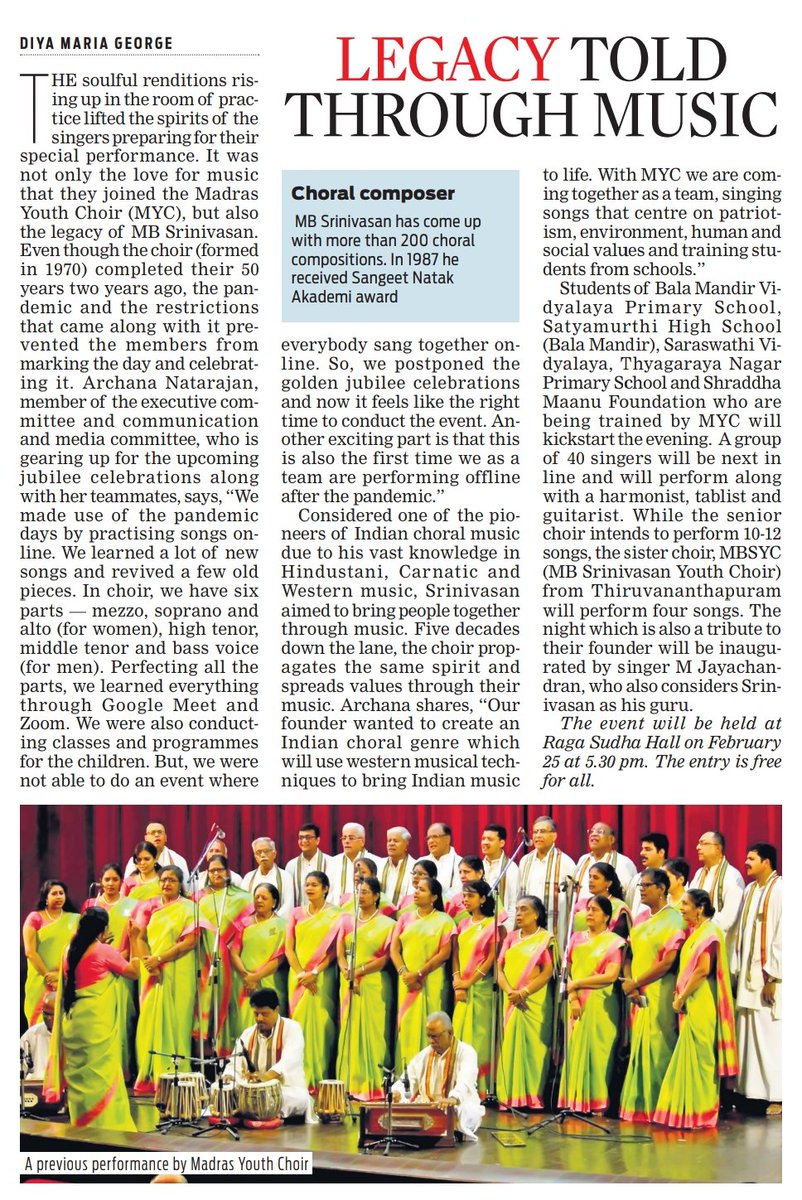 tniefeatures's tweet photo. Archana Natarajan, member of the executive committee of #MadrasYouthChoir speaks about the choir's legacy and their upcoming golden jubilee celebrations. 
@NewIndianXpress @xpresstn @DiyaMaG18

Read @ https://t.co/jT9ZEW4Lep https://t.co/EbnR6XrW6l