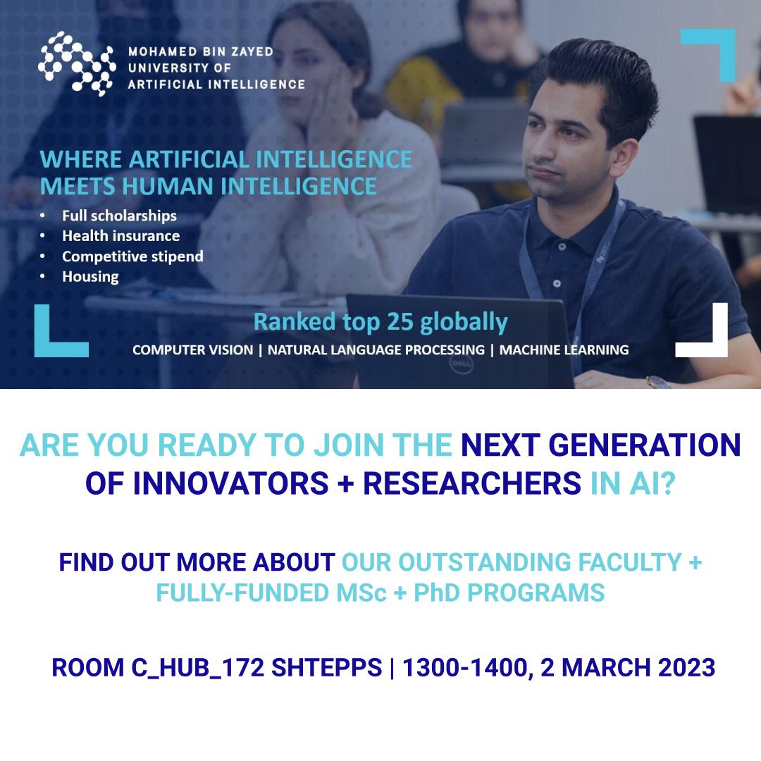 Interested in a career in A.I research join recruiters from Mohamed bin Zayed University and learn more about their programmes and scholarship opportunities