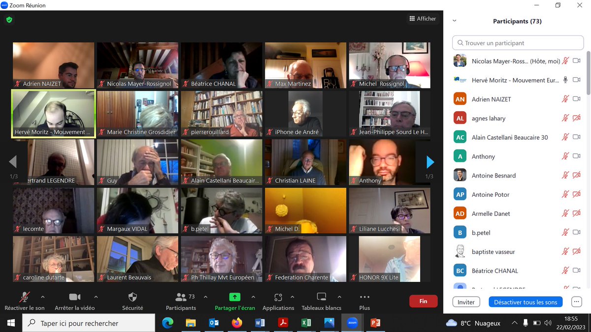 Du monde mercredi soir pour le webinaire sur l'Europe avec <a href="/HervMoritz/">Hervé Moritz 🇪🇺</a> Président du <a href="/MouvEuropeen_Fr/">Mouvement Européen - France</a>. Alors que les déclarations de V. Poutine sont plus qu'inquiétantes, renforcer l'Union européenne n'a jamais été autant nécessaire. 
<a href="/partisocialiste/">Parti socialiste</a> 
<a href="/Refondations1/">Refondations</a>
