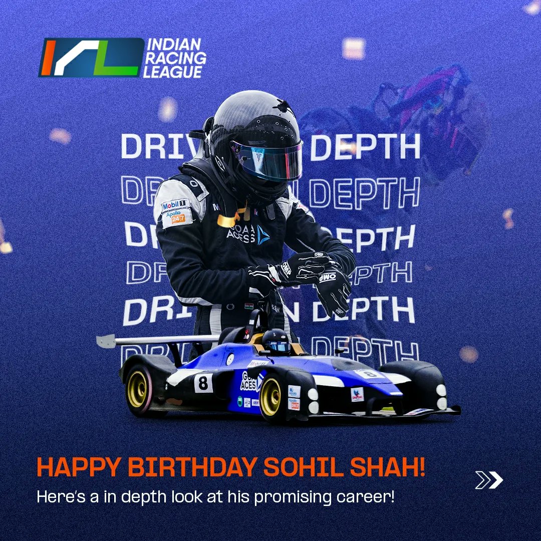 Irlofficial1's tweet photo. Wishing Sohil Shah a very happy birthday!
As the young star turns 22, letβs take a quick look into his career!
#GearUpIndia #IndianRacingLeague
#happybirthday #birthdaywish #birthdayboy #birthdaycelebration #racingtrack #racingislife #motorracing #indianaracing #motorsports https://t.co/E2ahgo27Rt