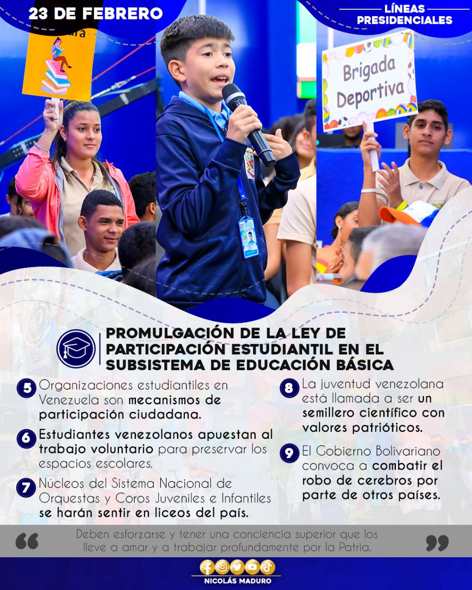 ¡Garantía de liderazgo pleno! 
Nuestro presidente <a href="/NicolasMaduro/">Nicolás Maduro</a> firma la ley de participación estudiantil el pasado viernes #23Febrero para garantizar más deporte más cultura más liderazgo en nuestra juventud. ¡Venceremos! 

@MPPEDUCACION <a href="/WuikelmanAngelP/">Wuikelman Angel P.</a> <a href="/JuventudPSUV/">Juventud PSUV</a>