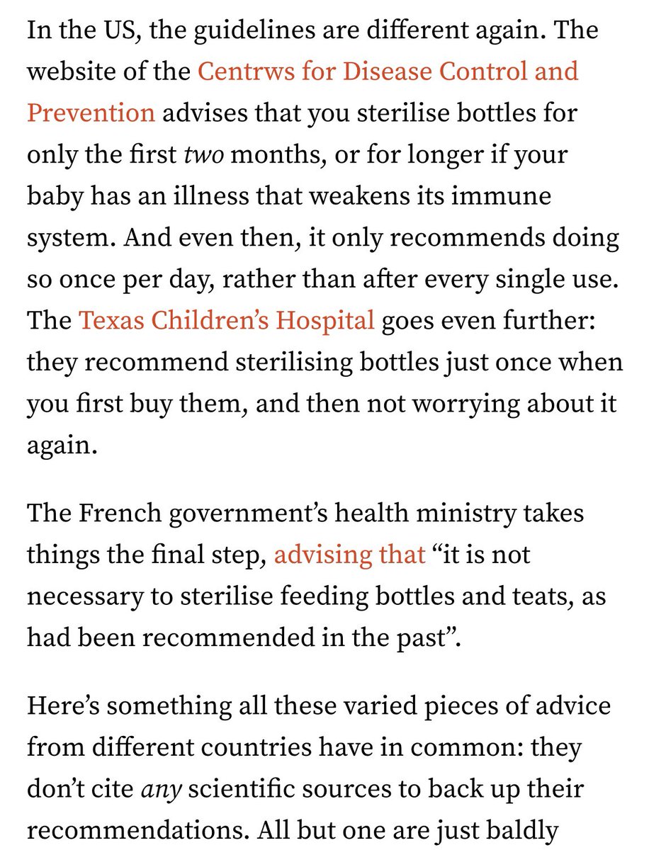 Parents spend lots of time sterilising baby bottles. But isn’t it remarkable that all these countries have totally different advice on it, and none can point to ANY evidence to back it up?! 

I dug into the studies for <a href="/theipaper/">The i Paper</a> here:
inews.co.uk/news/science/s…