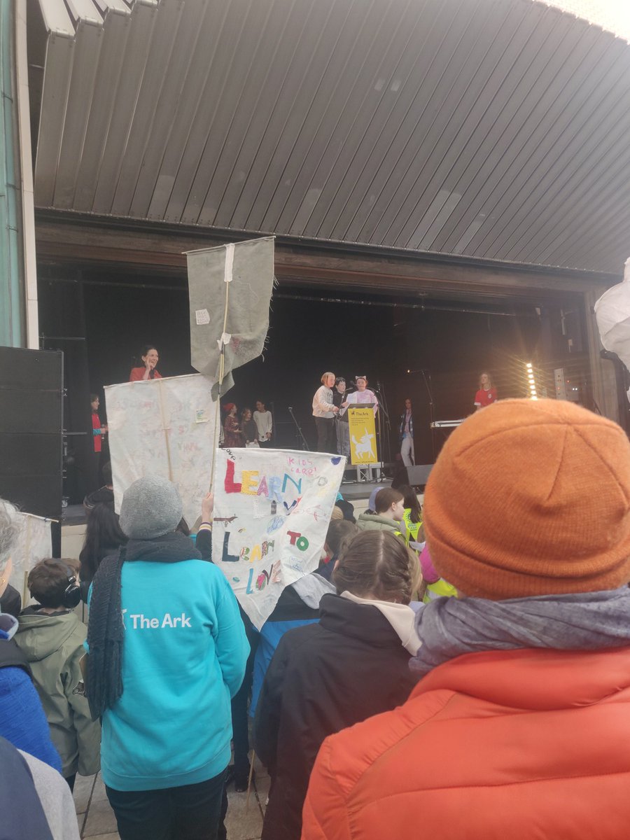 TheArkDublin's tweet photo. "Speak out loud and speak out proud!" 
Children have a right to be heard and we are listening! 
It's so wonderful to hear children speak about the issues that are most important to them at the #RHRNFest #ChildrensRally today https://t.co/StibviHXeH