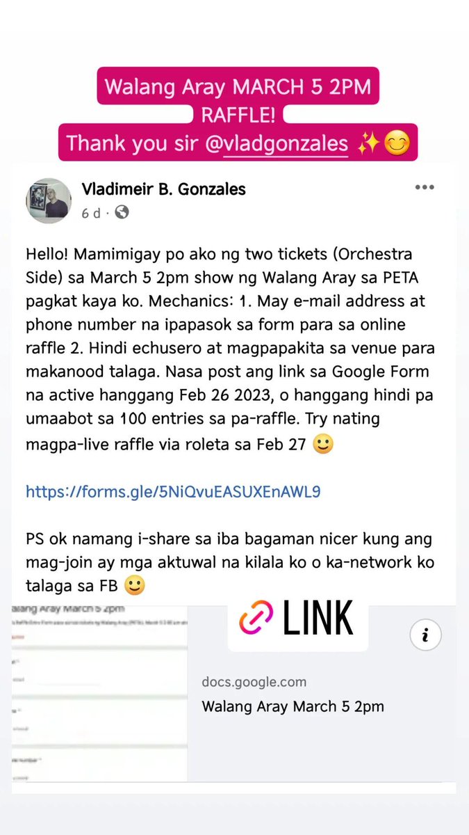 teetinv's tweet photo. #PETAWalangAray
March 5 2pm show RAFFLE c/o of sir @vlad_gonzales 🫶 2 Orch side tickets up for grabs!

JOIN HERE: https://t.co/x4ZxpDMxlE https://t.co/MtVDCs5HnW