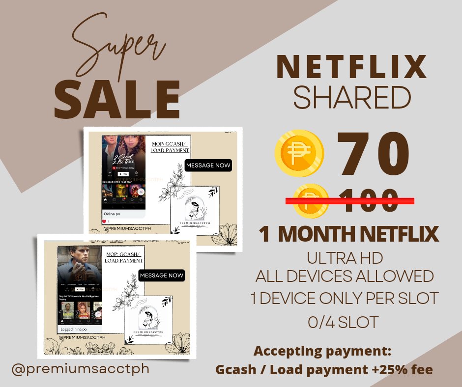 premiumsacctph's tweet image. 🔥 NETFLIX PREMIUM 🔥

Message Us @premiumsacctph

‼️WATCH THE PH TRENDING‼️
             
                 FOR ONLY 70 

💗BATCH 2, 4 SLOTS AVAILABLE💗

PROOF #PAPH_FeedBack @TransactProofs

MOP: GCASH /  LOAD PAYMENT 🎊💯

MESSAGE @premiumsacctph
TO AVAIL OR INQUIRY !💌🛒