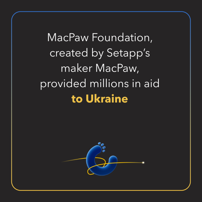 Setapp's tweet photo. One year ago, russia attacked Ukraine in an unprovoked, illegal attempt to take its land and people. Swipe to see what’s been done so far and how you can #supportUkraine 👇