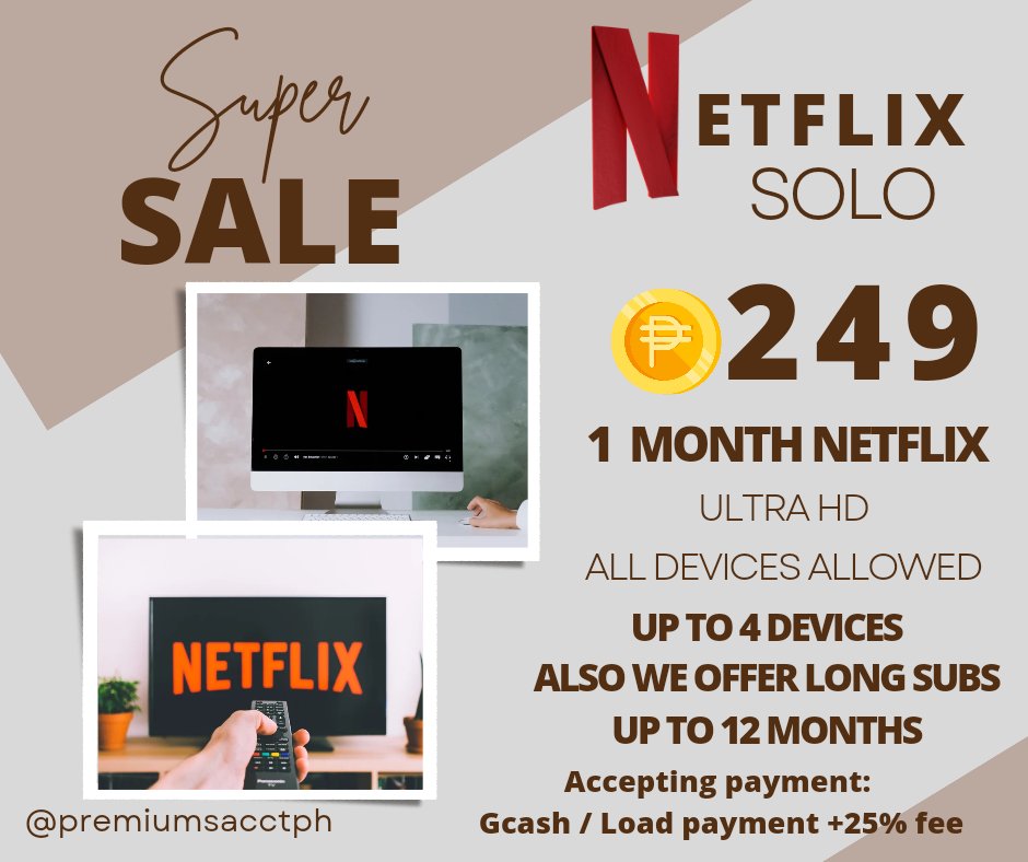 premiumsacctph's tweet image. 🔥 NETFLIX PREMIUM 🔥

Message Us @premiumsacctph

‼️WATCH THE PH TRENDING‼️
             
                 FOR ONLY 249

💗10 ACCOUNTS AVAILABLE💗

PROOF #PAPH_FeedBack @TransactProofs

MOP: GCASH /  LOAD PAYMENT 🎊💯

MESSAGE @premiumsacctph
TO AVAIL OR INQUIRY !!💌🛒