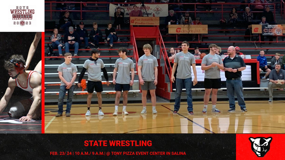 Panther_AD333's tweet photo. Good luck to our state qualifiers at STATE Wrestling this weekend. The wrestling begins today at 10 am in the Tony’s Pizza Event Center in Salina. Go Panthers! https://t.co/YwnptaFAJa