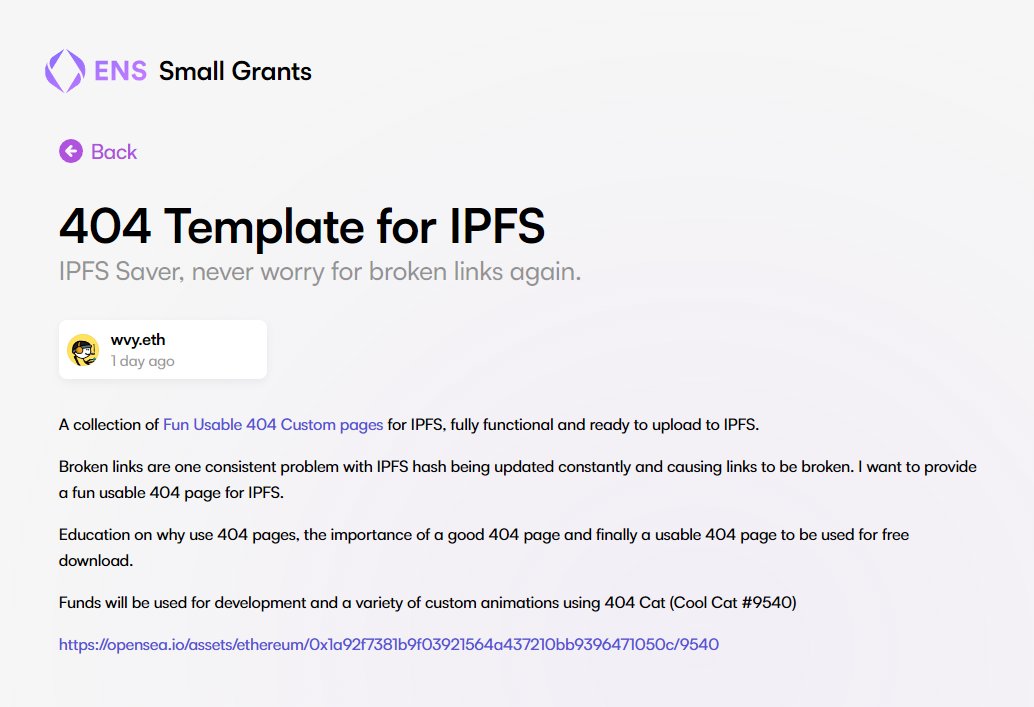 7808eth's tweet photo. Vote for my grant proposal at ENS Small Grants
>> A free 404 Template solving Web3 Broken Links <<
>> https://t.co/9ty3hewfzi
>> #web3 #ens #ipfs #404template https://t.co/ggLesKnl9c