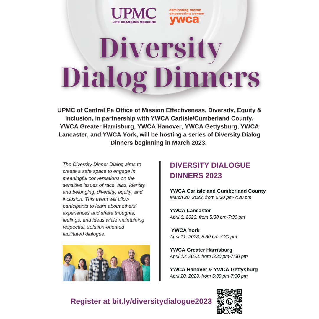 Please join us for <a href="/UPMC/">UPMC</a>'s Diversity Dialog Dinner April 11, 2023, 5:30 pm-7:30 pm. We look forward to creating a safe space tp engage in meaningful conversations.
Learn More: bit.ly/3Exl5fc