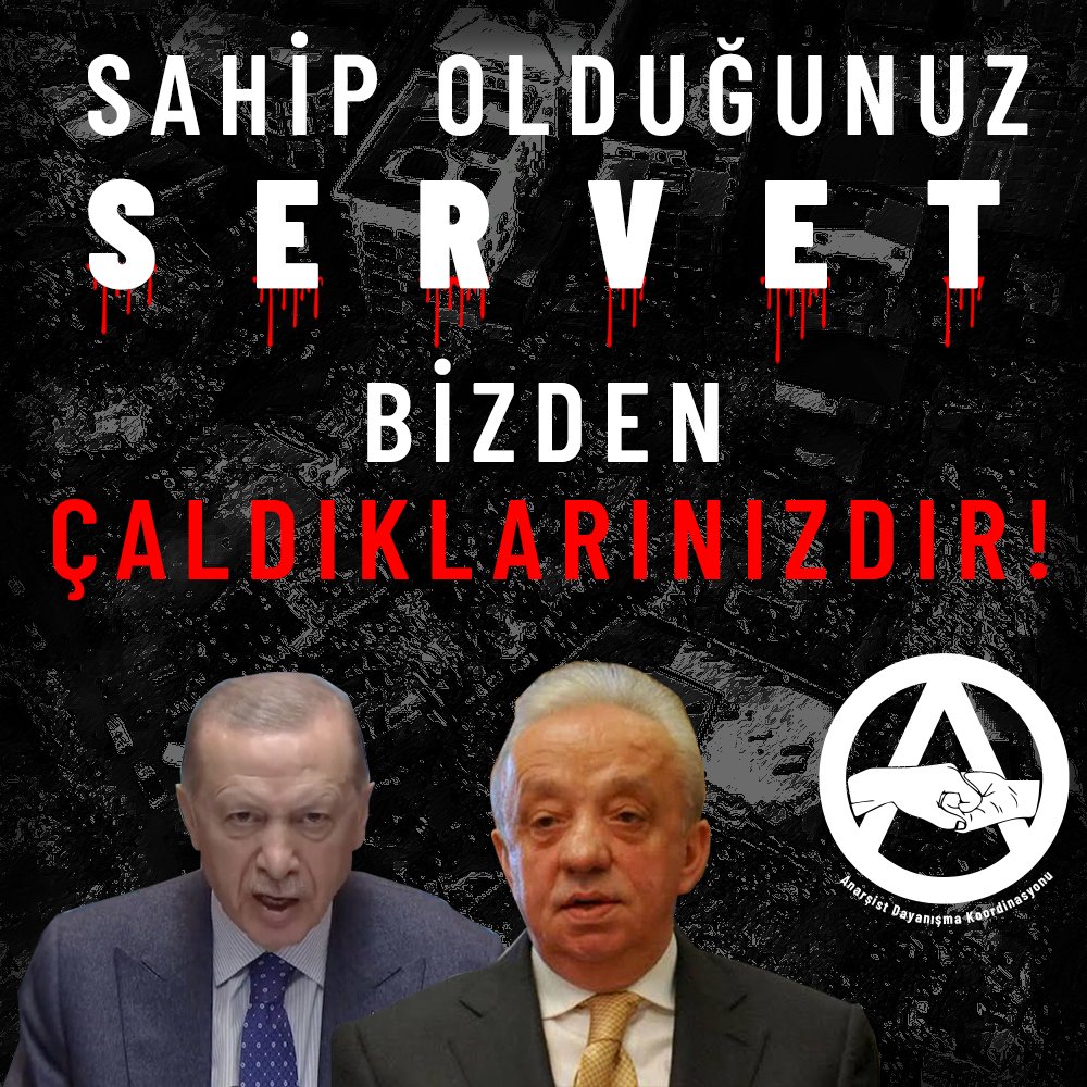 anarsistdaynsma's tweet photo. Sahip olduğunuz servet bizden çaldıklarınızdır. Yaşamlarımızla birlikte onu sizden GERİ ALACAĞIZ!

Geçtiğimiz hafta tüm televizyon kanallarında hayırseverlik şovlarıyla patronların meşruiyetini kanıtlamaya çalıştığı "takı takma törenine" dair yazımız: https://t.co/tcnmERUkuu