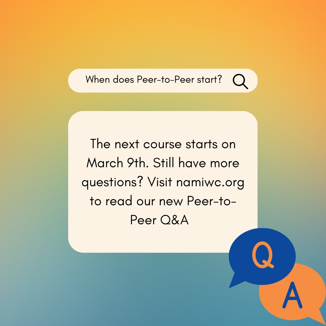 Thinking about joining Peer-to-Peer? Check out our new Q&amp;A to get answers to some of the questions you might have: namiwc.org/2023/02/23/pee…