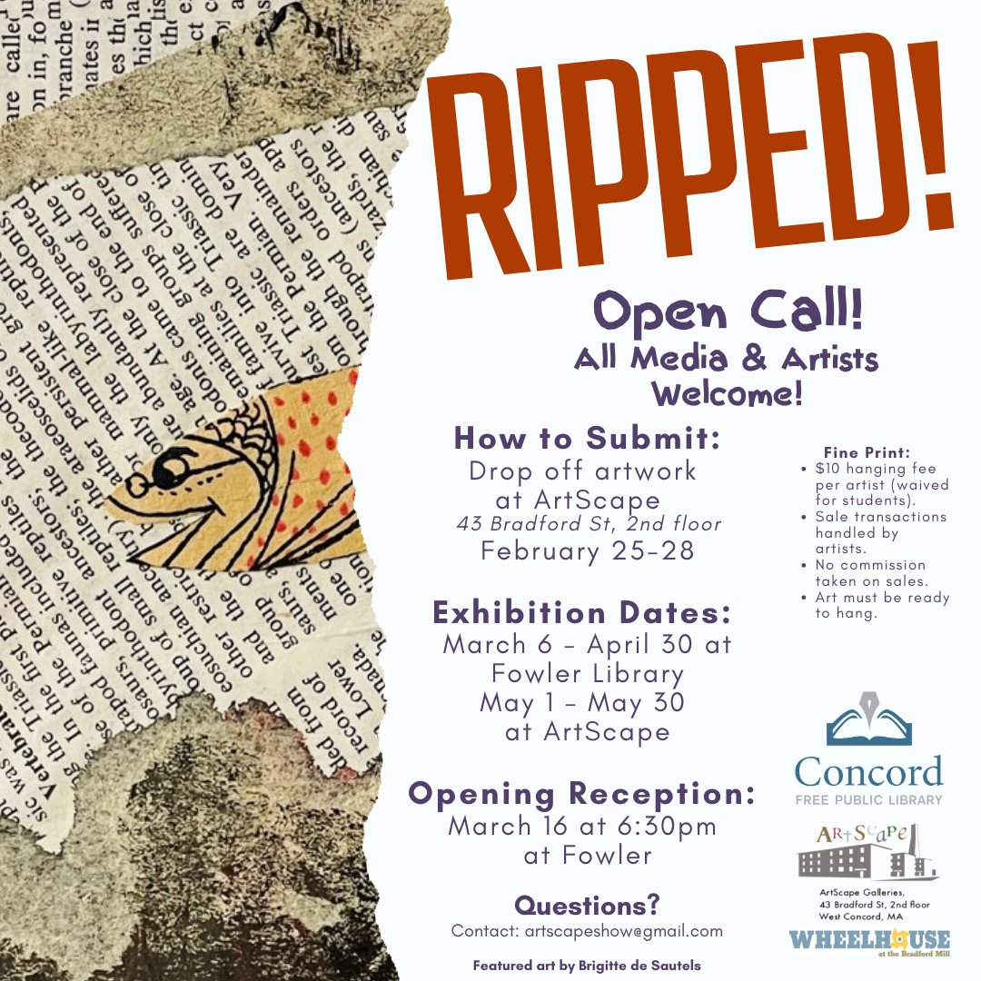 ConcordLibrary's tweet photo. We’ve been making collages all month at #FowlerBranch in anticipation of our next show, Ripped! Remember to drop off your submissions at ArtScape at 43 Bradford St, 2nd floor, 2/25-2/28. Artists of all ages welcome!
#MyCFPL #WhereIdeasDevelop #WestConcordMA @TownofConcordMA https://t.co/O2qWaogV30