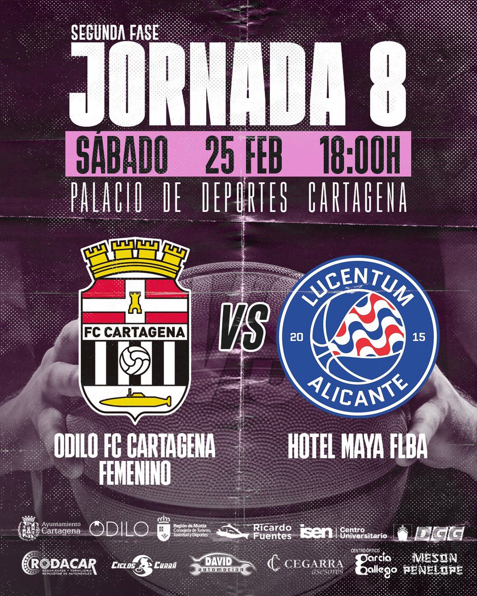 HORARIO / FEMENINO ‼️

✊🏼TOD@S al palacio ! A defender el liderato.

🗓 Sábado 25 Febrero 
🕛 18:00
🏟️ Palacio deportes Cartagena
🆚 <a href="/FundLucentum/">𝗛𝗟𝗔 𝗔𝗟𝗜𝗖𝗔𝗡𝗧𝗘</a> 

#VamosCebé 🤍🖤 #BaloncestoFemeninoCartagena