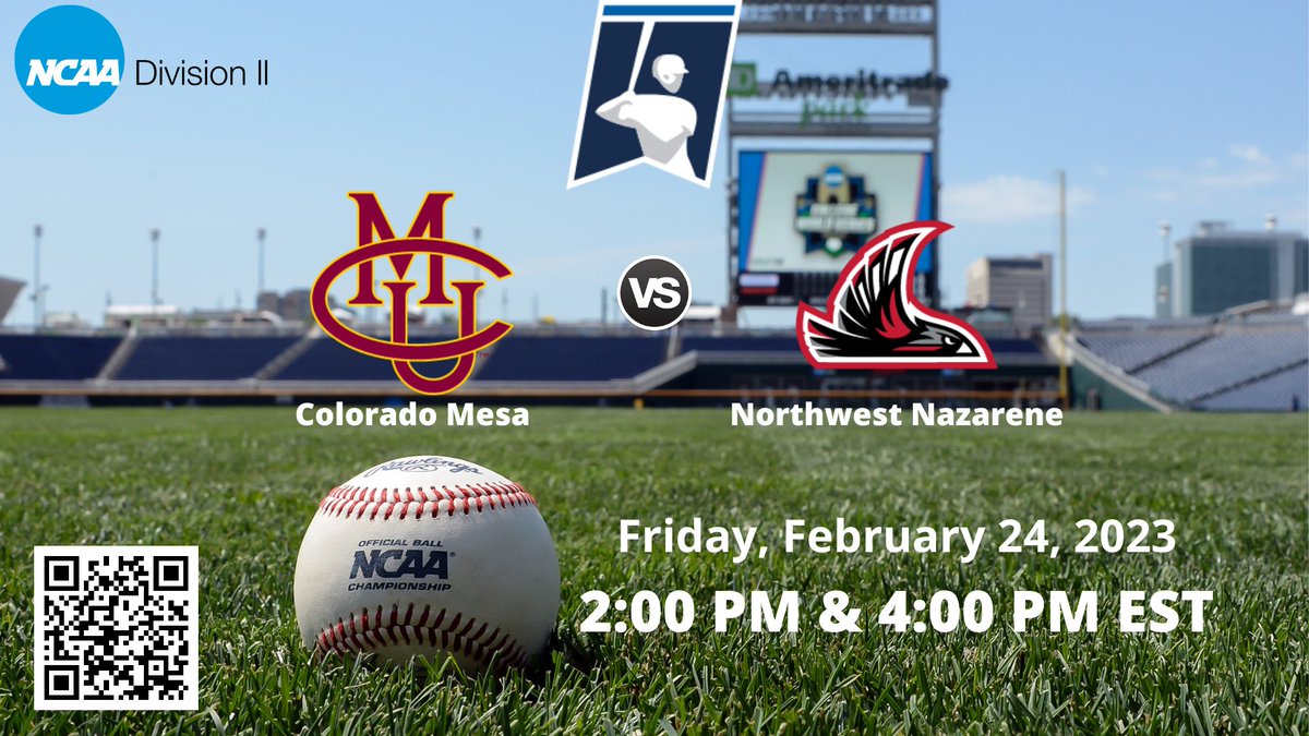 baseball_dii's tweet photo. 2:00 PM EST &amp; 4:00 PM EST
Colorado Mesa vs Northwest Nazarene | NCAA D II BASEBALL
🔗 https://t.co/t5WkbWfMGV
Friday, February 24, 2023
@CMUMavericks @CMUMavsBaseball @ethan_jordan9 @BFriedACC @BradRodgers64 @NicolCade @gawentz2000 @Nayyanue @7Vigil8 @maverickprez @dcra1g https://t.co/NaWJG3xcbZ