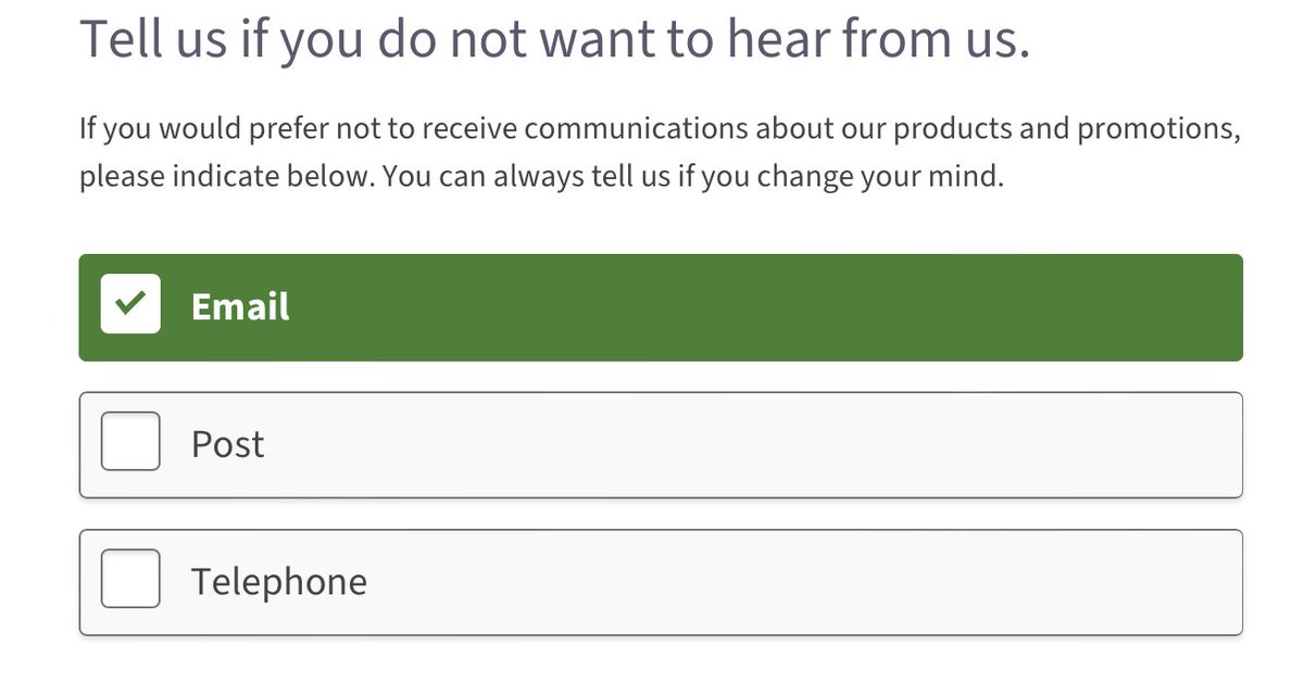 luckydonut's tweet photo. Getting a quote from @AvivaUK has stumped me. Do I tick to say "yes, I don't want that", even though it appears to give them a green light? Or leave it unticked and figure that "no, I don't want to not hear from you" is actually the right answer? (Genuinely gave up at this point) https://t.co/OLgNq4LmON