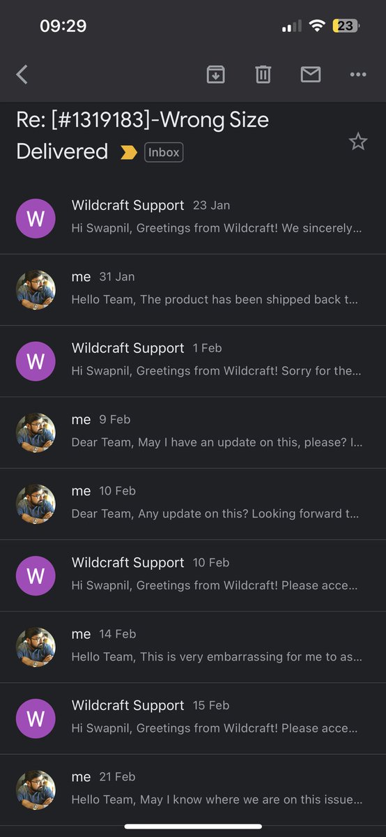SurSwapnil's tweet photo. @wildcrafttweet Been a month and your team is still refunding me. Stop sending a standard template of apology and start acting on the issue. https://t.co/8p8eFMXiZV