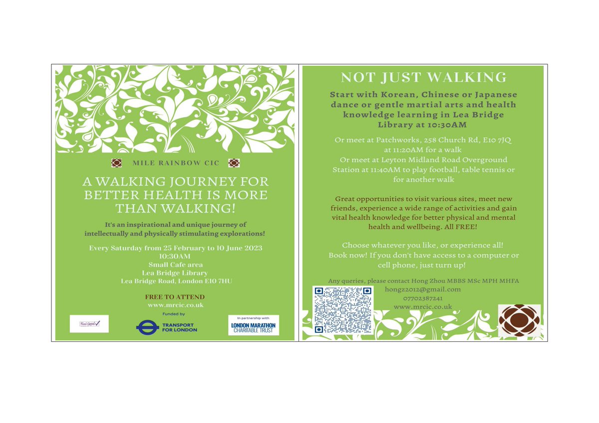 HongZho69018912's tweet photo. Come join Mile #rainbow's funded A #Walking #journey isn't JUST Walking tomorrow
Start with #eastasiandance #leabridgelibrary
then walking
playing #tabletennis #football
😃FREE
https://t.co/65NwvgsBXE
https://t.co/wKoxqaSa1Q
@TfL
@GroundworkLON
@LMCT
#walkcycleldn https://t.co/gcUujWMn9h