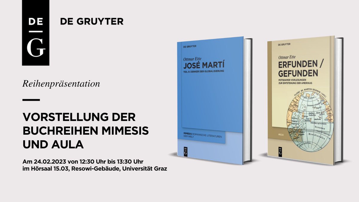dg_modlang's tweet photo. Wir laden Sie herzlich zur Vorstellung der Buchreihe ‚Mimesis. Romanische Literaturen der Welt‘ – anlässlich des Erscheinens des 100. Bandes – u. des mehrbändigen Werkes ‚Aula. Potsdamer Vorlesungen zu romanischen Literaturen‘ von Ottmar Ette im Rahmen des #Hispanistentag|es ein! https://t.co/fCutjTFrHL