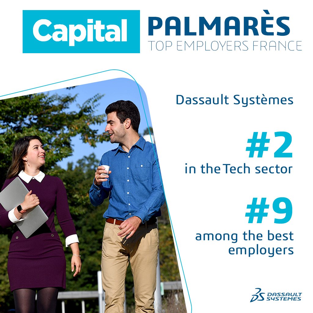 jc_fgt's tweet photo. This year @Dassault3DS is, once again, recognized as one of the Capital's Top Employers in France: 2nd in the Tech sector and 9th (+2) in the global ranking. #WeAre3DS #proud https://t.co/E7jGlrJnFj