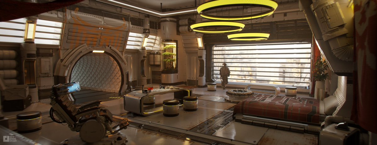 onepixelbrush's tweet image. The &quot;Seeker’s Space&quot; concept we created for the upcoming Project Quantum! Sci-Fi interiors are always fun to work on! Done almost entirely in BLENDER -- Art by: Abel Csonka / Art Director: Piotr Kryński / Creative Director: Shaddy Safadi

#ProjectQuantum #OnePixelBrush