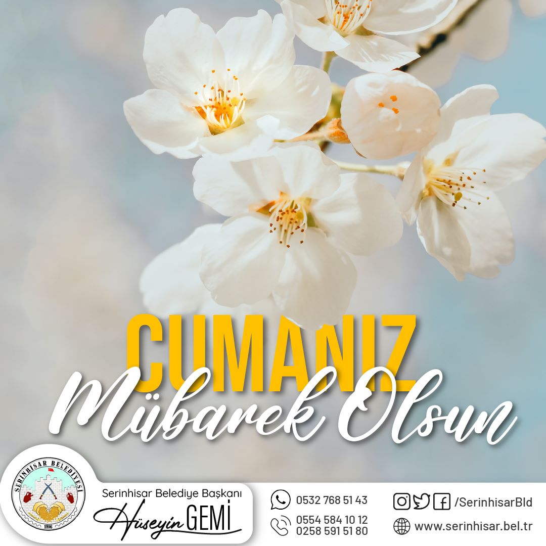 İşlerimizden bereket, hanelerimizden huzur ve sağlık eksik olmasın. Günümüz Aydın Cumamız Mübarek Olsun.
#HayırlıCumalar

Hüseyin GEMİ
T.C. Serinhisar Belediye Başkanı