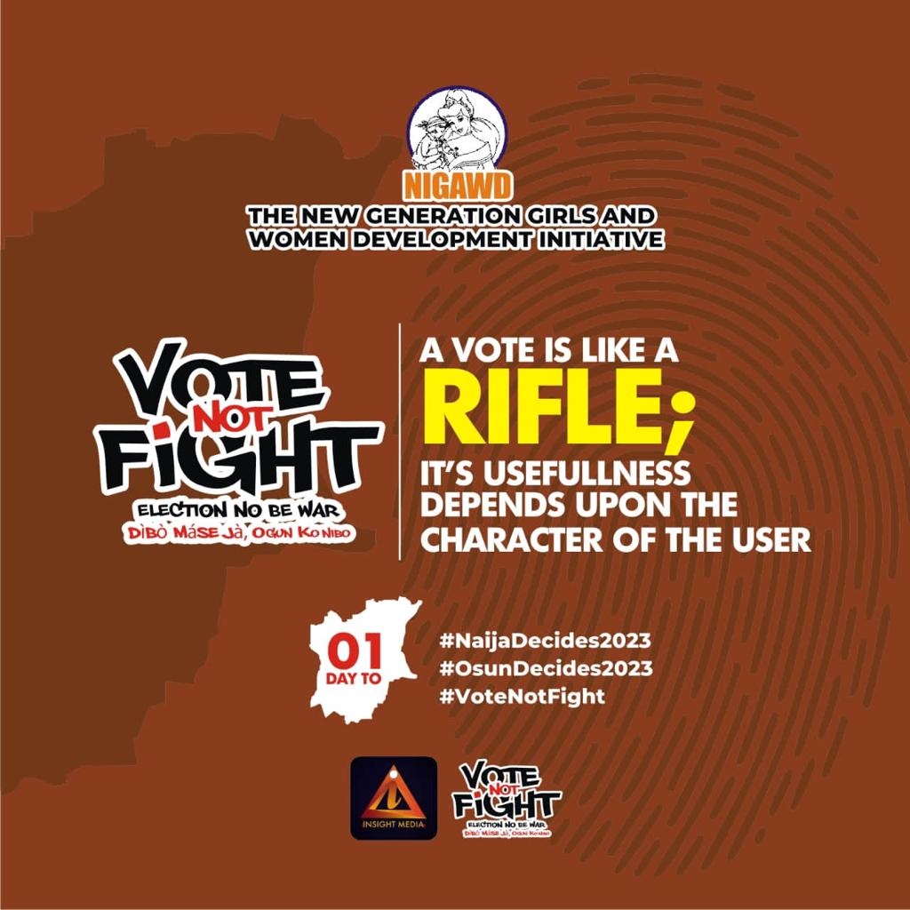Are you going to shoot the real bullet or your powerful vote? Decide wisely #NaijaDecides2023 #OsunDecides2023 #VoteNotFight 

@NIGAWD @InsideOsogbo @OsunPDP @OSUN_APC @Inside_Ilesa @inside_Ife @Osuninfocus @Streetionary @rave917fm @freshfmosogbo
