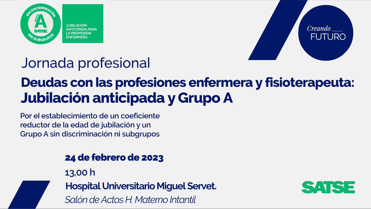 Hoy a las 13.00 te esperamos en el salón de actos del Hospital Infantil. Hablamos de dos cuestiones que se seguro que te preocupan.¿Por qué enfermeras y fisioterapeutas estamos discriminados en el Grupo A? ¿Por qué no podemos optar a la jubilación anticipada y voluntaria?